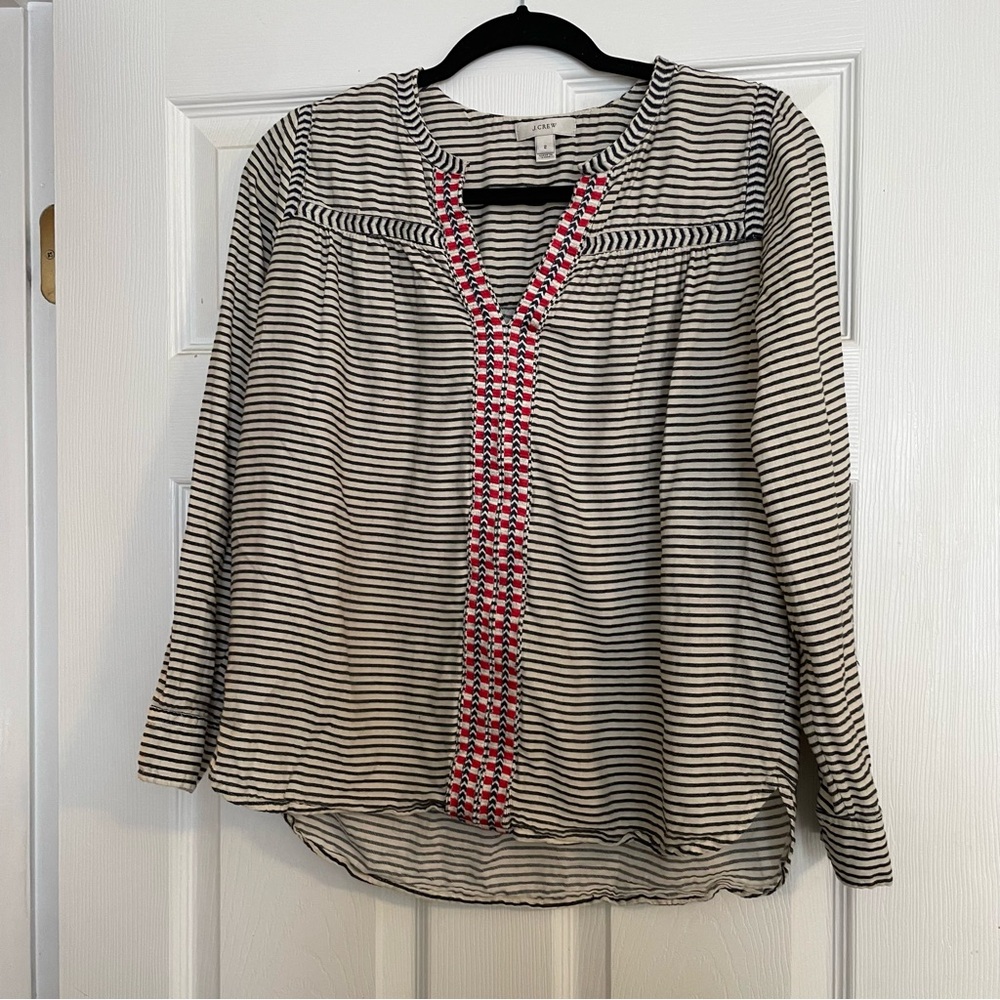 J Crew embroidered striped cotton top size 2/small tunic style black and white